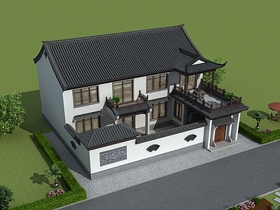 新中式中式别墅建筑 二层别墅 农村别墅 自建房 小别墅 合院别墅 施工图