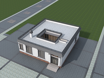 中式新中式别墅建筑 一层别墅 合院别墅 自建房 农村别墅 独栋别墅 施工图