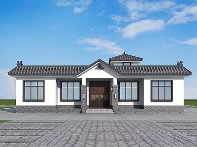 新中式中式别墅建筑 一层别墅 农村别墅 小别墅 独栋别墅 自建房 施工图