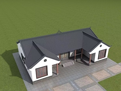 中式新中式别墅建筑 一层别墅 小别墅 农村别墅 自建房 独栋别墅 施工图