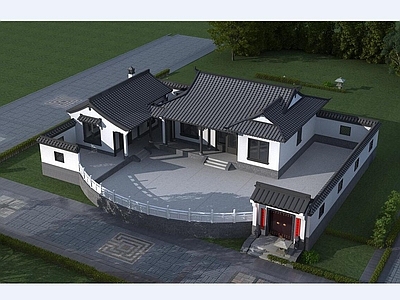 新中式中式别墅建筑 一层别墅 农村别墅 合院别墅 独栋别墅 施工图