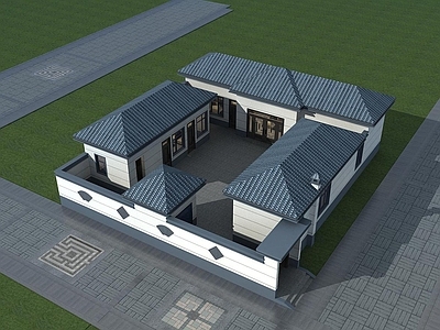 新中式中式别墅建筑 一层别墅 农村别墅 合院别墅 自建房 施工图