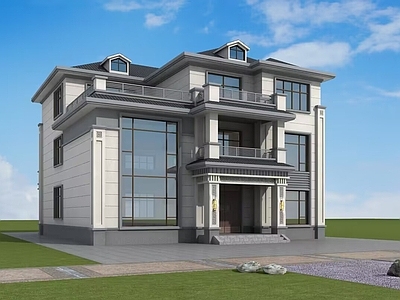 新中式别墅建筑 三层别墅 农村别墅 自建房 独栋别墅 小别墅 施工图