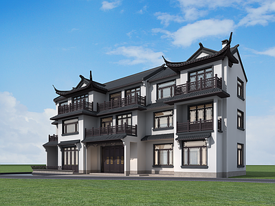 新中式别墅建筑 三层别墅 农村别墅 独栋别墅 自建房 施工图