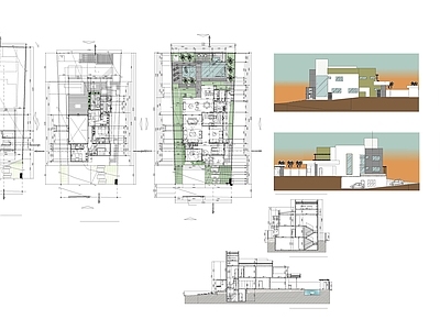 现代别墅建筑 现代风格的独栋住 小别墅 独栋别墅 自建房 农村别墅 施工图