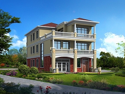 欧式别墅建筑 四层别墅 农村别墅 双拼别墅 自建房 施工图