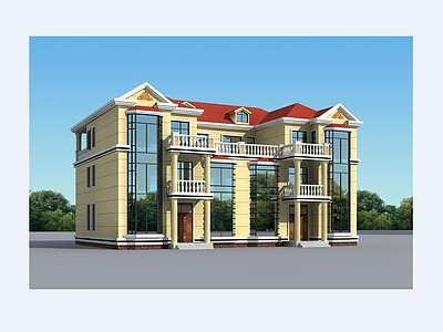 欧式别墅建筑 三层别墅 双拼别墅 独栋别墅 自建房 农村别墅 施工图