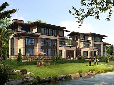 美式现代别墅建筑 草原风格别墅 三层类独栋别墅 联排别墅 施工图