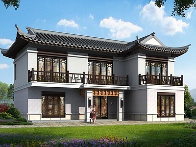 新中式中式别墅建筑 二层别墅 农村别墅 独栋别墅 自建房 施工图