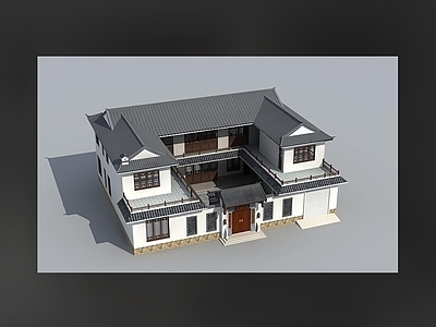 新中式中式别墅建筑 二层别墅 农村别墅 独栋别墅 自建房 合院别墅 施工图