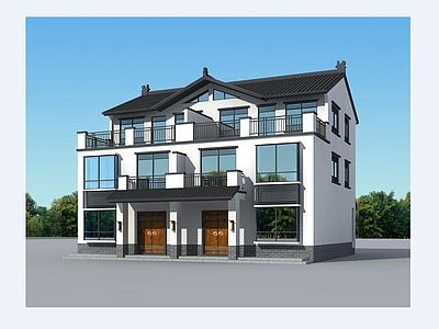 新中式中式别墅建筑 三层别墅 双拼别墅 自建房 独栋别墅 农村别墅 施工图