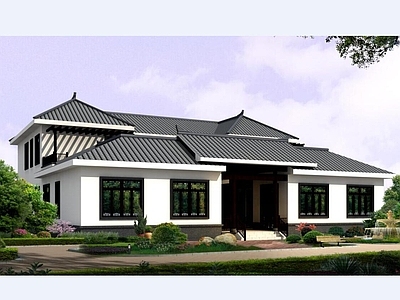 新中式中式别墅建筑 二层别墅 农村别墅 合院别墅 自建房 独栋别墅 施工图