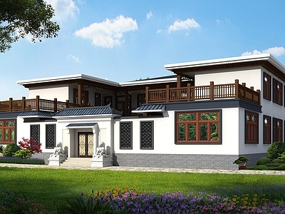 中式新中式别墅建筑 二层别墅 农村别墅 合院别墅 自建房 独栋别墅 施工图