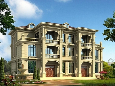 欧式别墅建筑 三层别墅 农村别墅 双拼别墅 自建房 独栋别墅 施工图