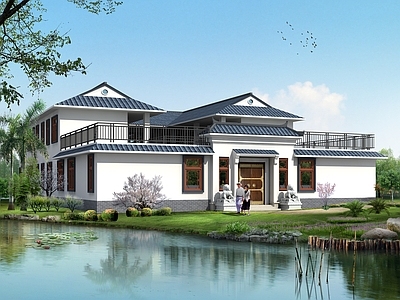 新中式中式别墅建筑 二层别墅 农村别墅 独栋别墅 合院别墅 自建房 施工图