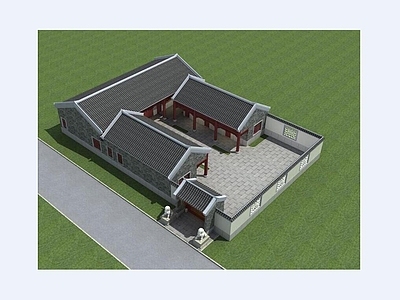 中式别墅建筑 一层别墅 合院别墅 自建房 独栋别墅 农村别墅 施工图