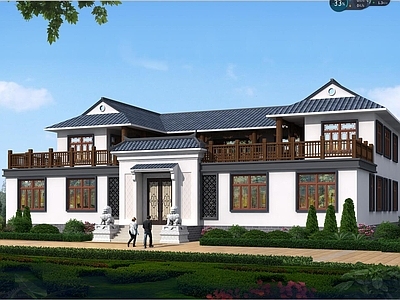 中式别墅建筑 二层别墅 农村别墅 独栋别墅 合院别墅 自建房 施工图