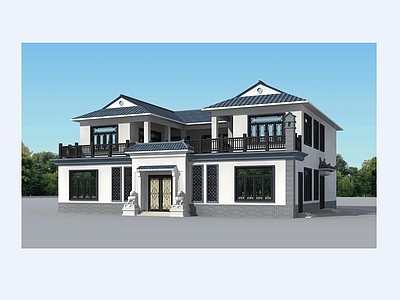 中式新中式别墅建筑 二层别墅 农村别墅 独栋别墅 合院别墅 自建房 施工图