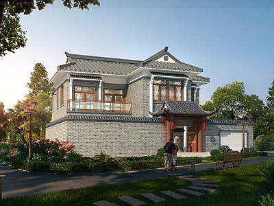 中式别墅建筑 二层别墅 农村别墅 独栋别墅 自建房 施工图