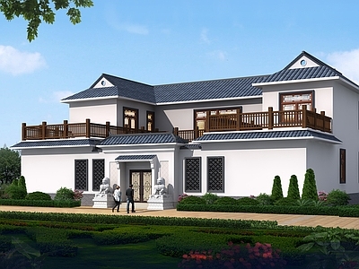 中式新中式别墅建筑 二层别墅 独栋别墅 合院别墅 自建房 农村别墅 施工图