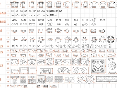 现代家具图库 酒店设计 别墅家具 沙发组合 桌椅组合 柜子地毯等 施工图