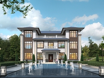 新中式别墅建筑 三层别墅 独栋别墅 自建房 农村别墅 施工图