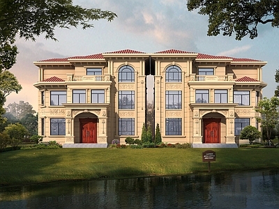 欧式别墅建筑 双拼别墅 三层别墅 自建房 农村别墅 施工图