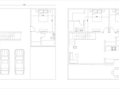 现代别墅建筑 3卧室双车库住宅 一层别墅 小别墅 农村别墅 二层别墅 施工图