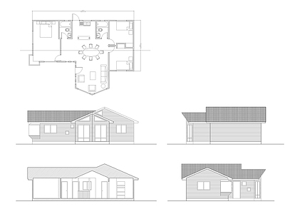 现代别墅建筑 带3间卧室乡村 一层别墅 小别墅 自建房 农村别墅 施工图