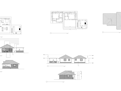 现代别墅建筑 带露台的乡村小屋 一层别墅 小别墅 农村别墅 独栋别墅 施工图
