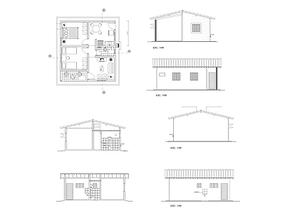 现代别墅建筑 单层乡村别墅平面 小别墅 农村别墅 独栋别墅 自建房 施工图