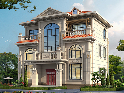 欧式别墅建筑 三层别墅 自建房 独栋别墅 农村别墅 施工图