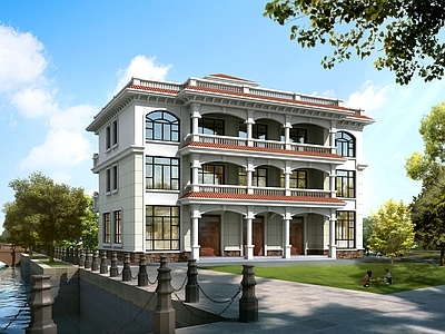 欧式简欧别墅建筑 三层别墅 独栋别墅 自建房 农村别墅 农家乐 施工图