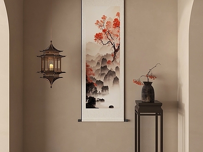 新中式挂画 新中式挂画 国画 花几花艺吊灯