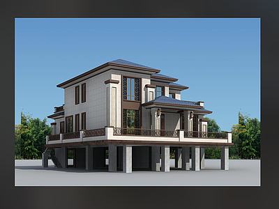 新中式别墅建筑 三层别墅 自建房 独栋别墅 农村别墅 小别墅 施工图