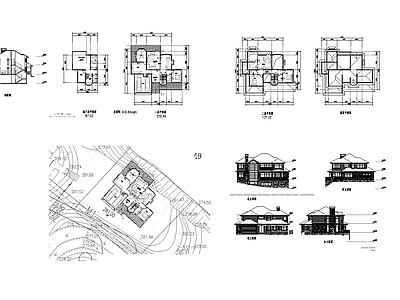 新中式别墅建筑 三层别墅 农村别墅 自建房 施工图
