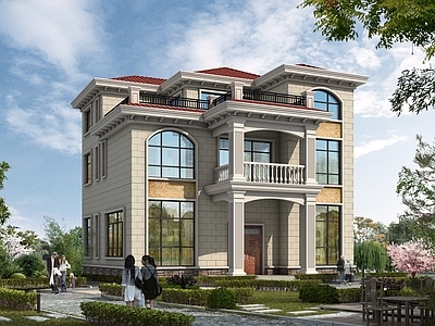 欧式别墅建筑 13X13m 三层别墅 独栋别墅 自建房 农村别墅 施工图