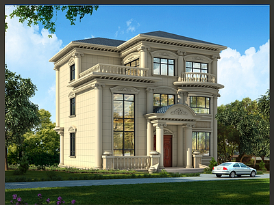 欧式别墅建筑 11X11m 三层别墅 独栋别墅 自建房 农村别墅 施工图