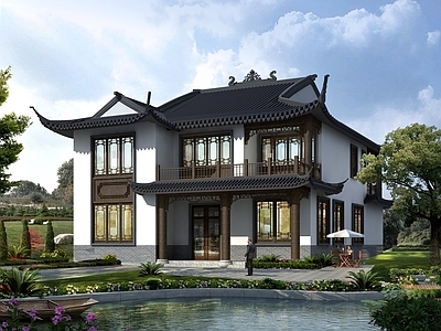 新中式中式别墅建筑 13X18米 二层别墅 自建房 独栋别墅 农村别墅 施工图