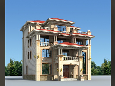 欧式简欧别墅建筑 14X16米 四层别墅 独栋别墅 自建房 农村别墅 施工图