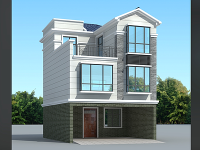 新中式别墅建筑 7X10米 三层别墅 独栋别墅 自建房 农村别墅 施工图