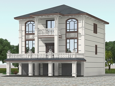 新中式别墅建筑 三层带车库别墅 自建房 施工图