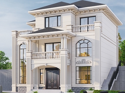 欧式别墅建筑 三层农村自建房 别墅 方案图 施工图