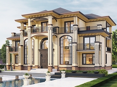 新中式别墅建筑 独栋别墅 三层别墅 小别墅 农村别墅 自建房 施工图