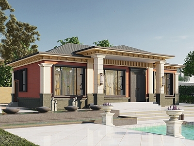 中式别墅建筑 一层别墅 小别墅 农村别墅 自建房 施工图