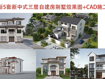 新中式欧式别墅建筑 农村别墅 独栋别墅 自建房 三层别墅 施工图