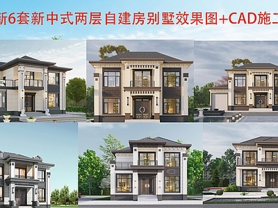 新中式欧式别墅建筑 二层别墅 农村别墅 自建房 合院别墅 施工图