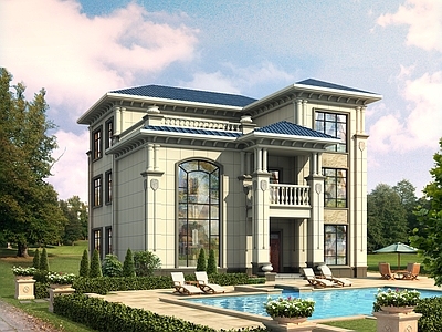 欧式简欧别墅建筑 14X16米 三层别墅 独栋别墅 自建房 农村别墅 施工图