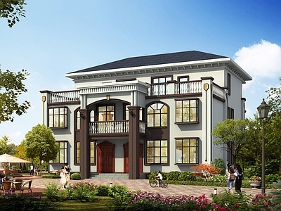 欧式简欧别墅建筑 17X15米 三层别墅 独栋别墅 自建房 农村别墅 施工图