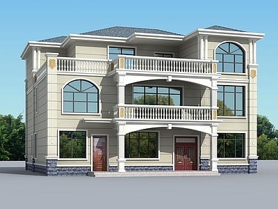 欧式简欧别墅建筑 15X15米 三层别墅 独栋别墅 自建房 农村别墅 施工图